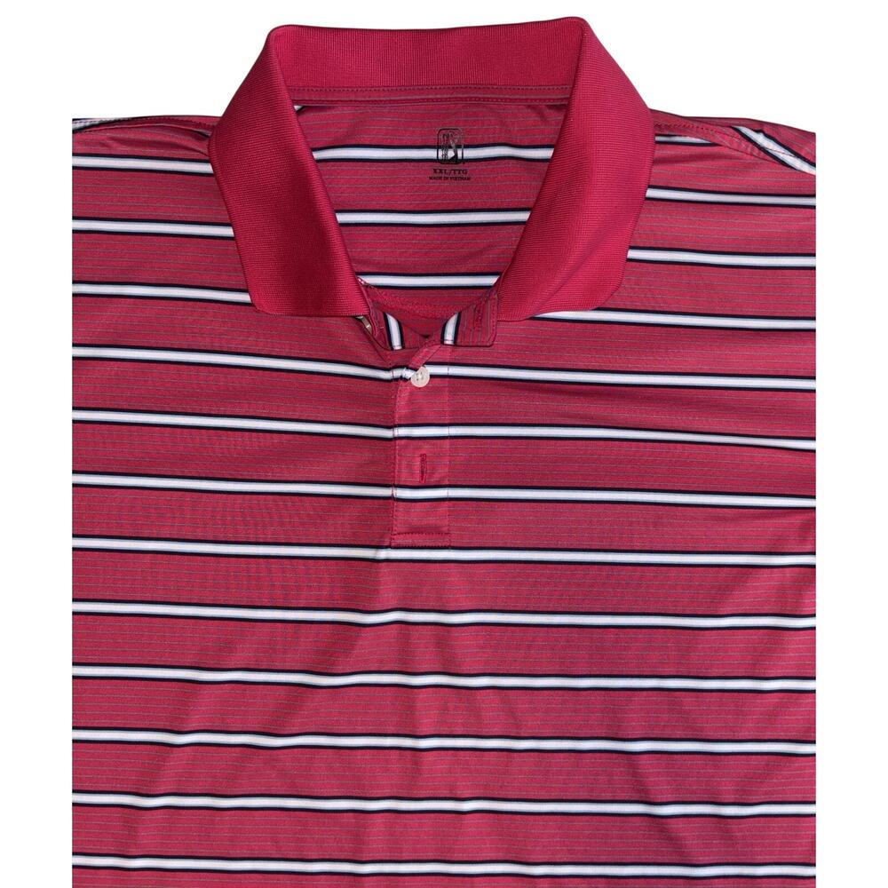 PGA Tour Men's Golf‎ Polo Shirt Size XXL Red/Pink & Blue SS Stretch Preppy 2XL